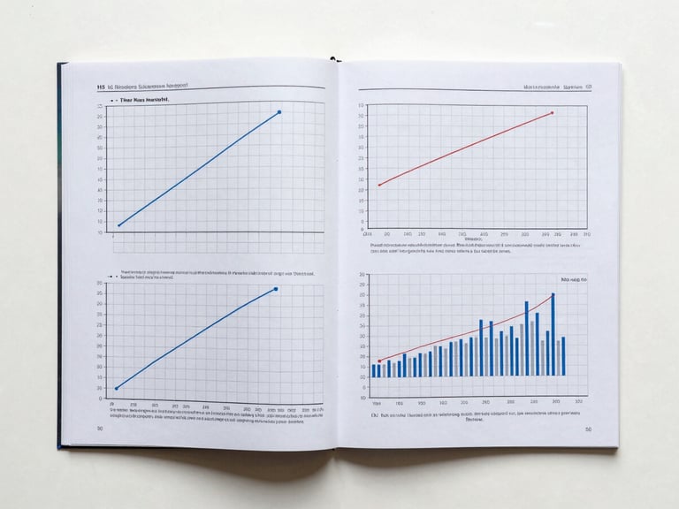 Overhead flat-lay of a scientific journal spread with two data charts side by side, annotations in pencil visible on the margins, clean white background, high-key studio lighting, sharp focus on the chart grid lines