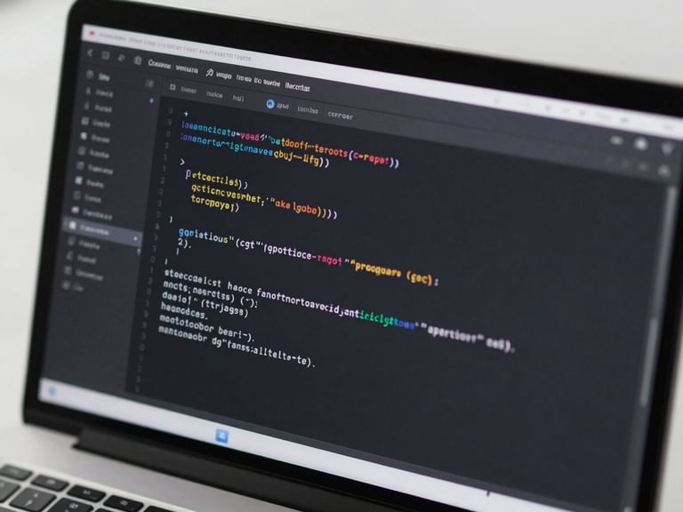 Close-up of a clean code editor with syntax highlighting on a dark screen, sharp focus, shallow depth of field, cool gray tones.