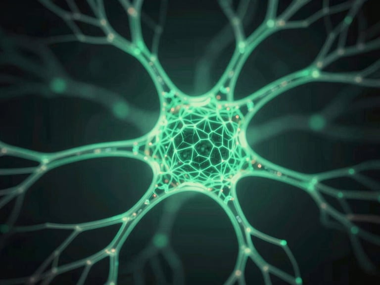 Macro shot of a glowing neural network, abstract and complex, deep obsidian and emerald tones, sharp focus, cinematic architectural photography, 35mm anamorphic lens.
