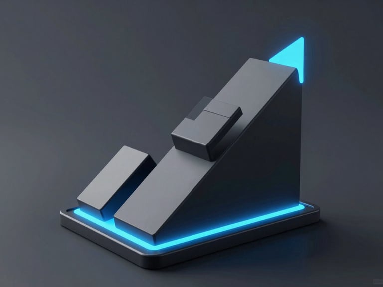 Sleek dark-mode 3d render of an abstract geometric chart showing clean market structure, high-contrast electric blue neon accent lighting, octane render, 8k