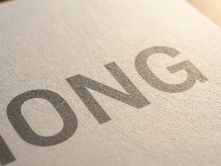 Close-up macro shot of textured heavy-weight paper packaging with minimalist slate gray typography, soft golden-hour light highlighting the grain.