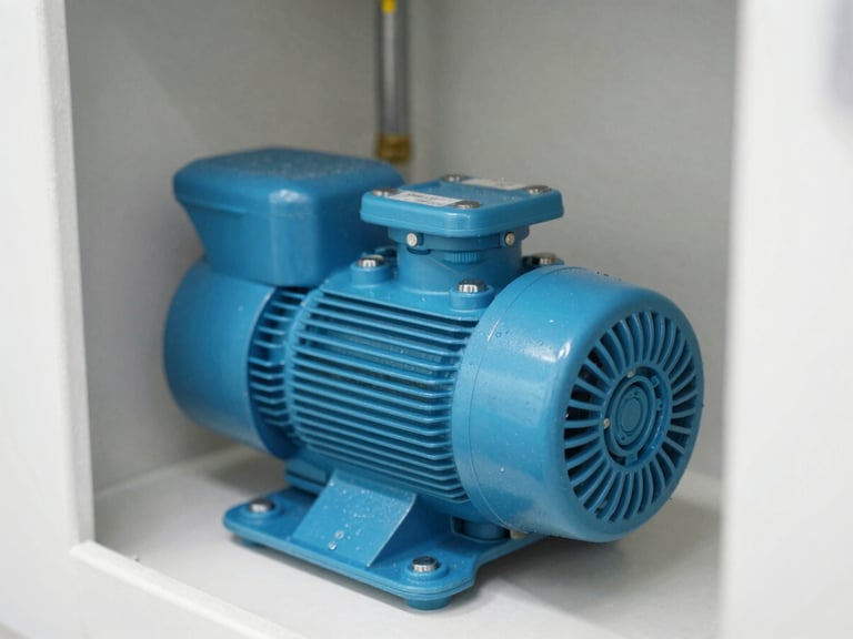 Close-up of a neatly installed pool pump and filter system in a clean mechanical room, plumbing upgrades, sharp focus, natural daylight.