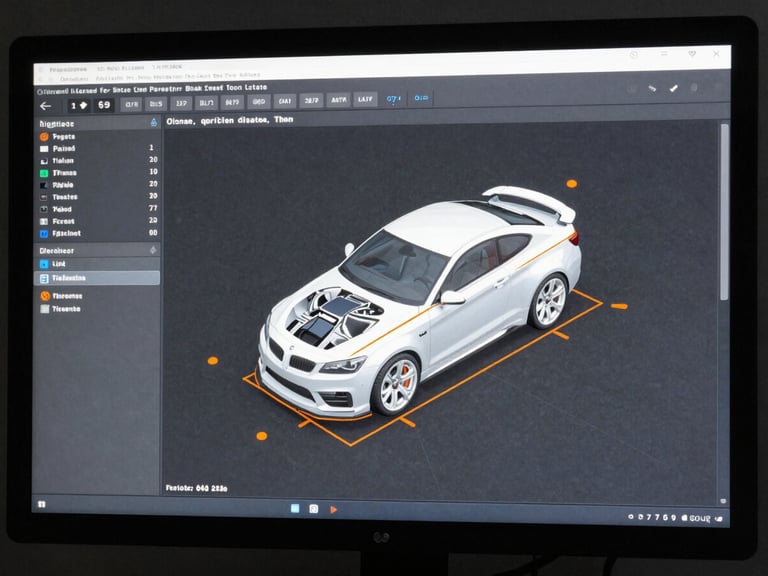 High-contrast screenshot of the proprietary diagnostic software interface displaying a 3D chassis alignment vector map, clean typography, safety orange highlights on slate background.