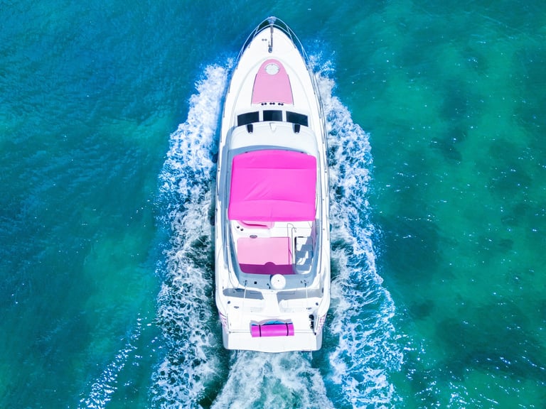 pink yacht rental Miami 46FT Maxum flybridge party boat