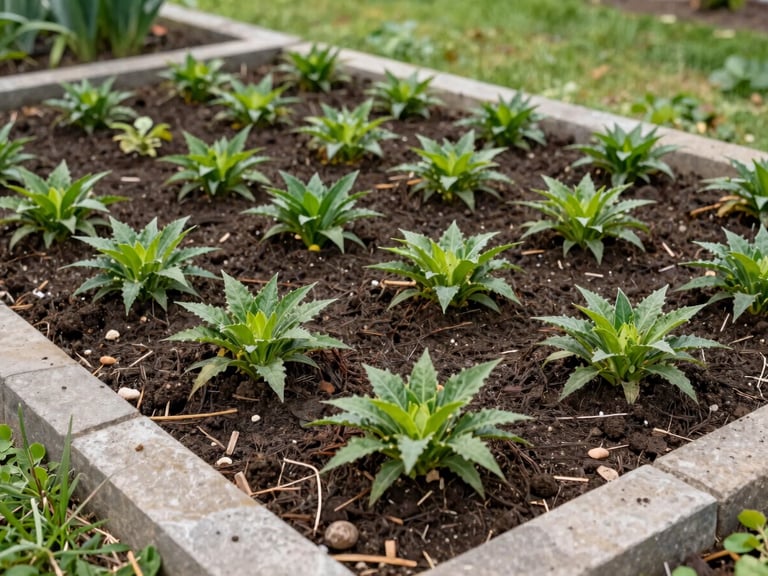 A pristine garden bed after a seasonal cleanup, rich dark soil, fresh mulch, and clean stone borders under soft daylight, crisp editorial photography, 35mm lens