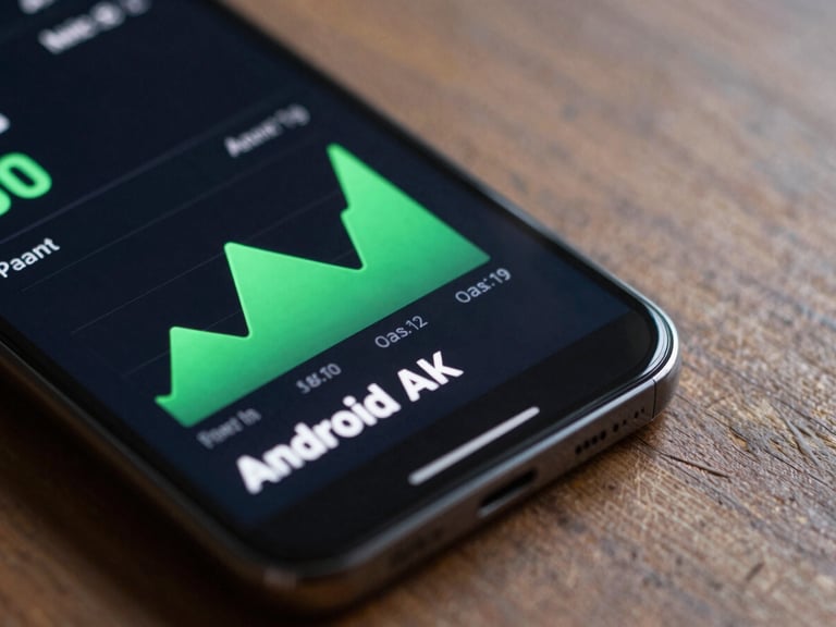 A close-up, high-angle macro shot of a sleek Android smartphone displaying a dark-mode fitness dashboard with glowing green graphs and sharp typography.