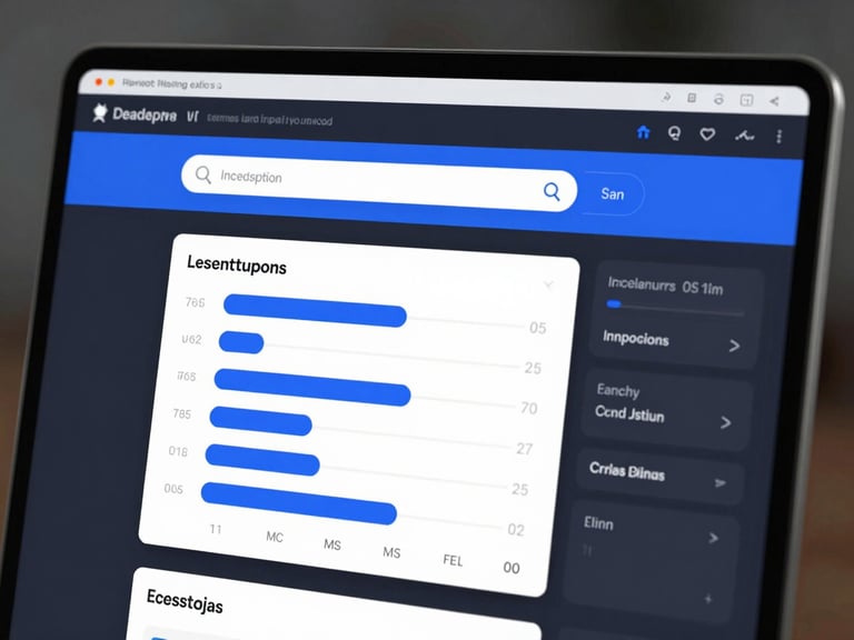 High-fidelity UI crop of a custom search analytics dashboard, deep charcoal interface, sharp cobalt blue accents, cool-toned lighting.