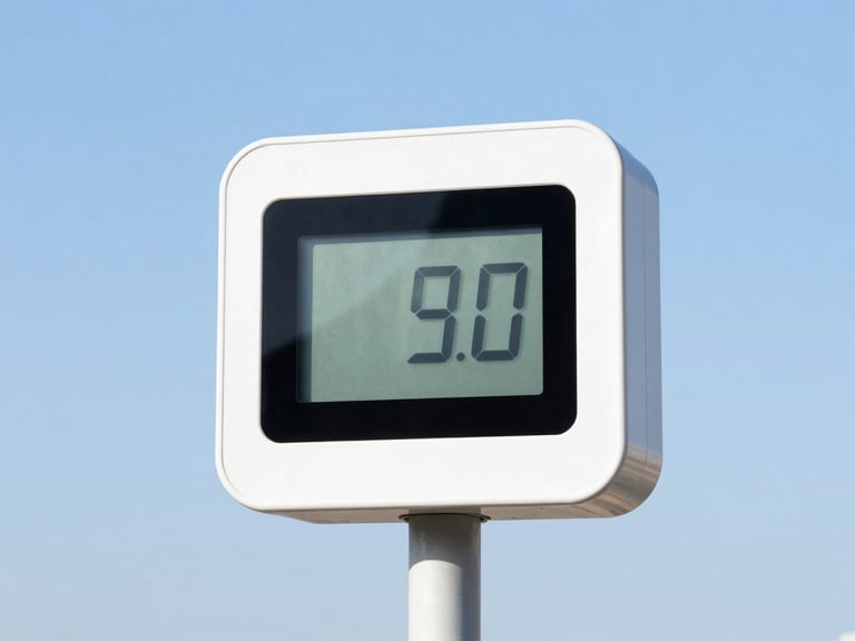 Modern digital energy meter displaying low consumption, clean background, bright lighting, sharp details.
