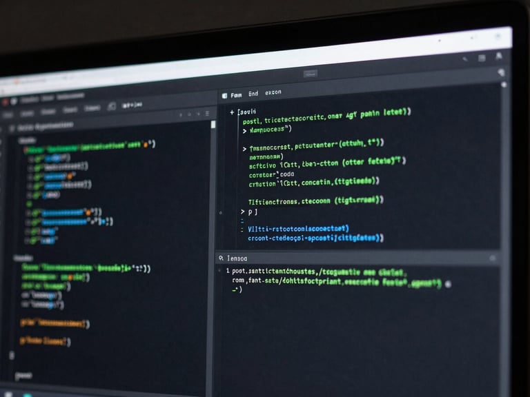 Sleek tech photography of a modern IDE screen displaying structured Kotlin code blocks, dark theme, vibrant green syntax highlighting, over-the-shoulder perspective