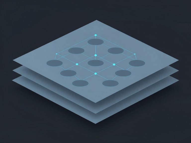 Clean vector schematic of overlapping policy layers and decision trees, cyber-blue accent lines on a dark background, sharp focus, no text.