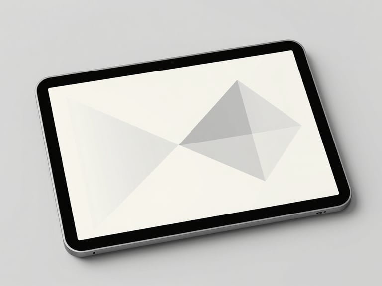 Abstract geometric composition of digital marketing analytics displayed on a tablet screen, clean studio lighting, sharp focus