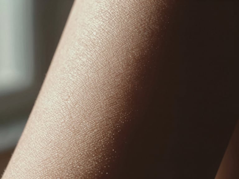 Extreme close-up of human skin texture under harsh window light, unposed, showing goosebumps and fine details, high-contrast shadows, minimalist composition.
