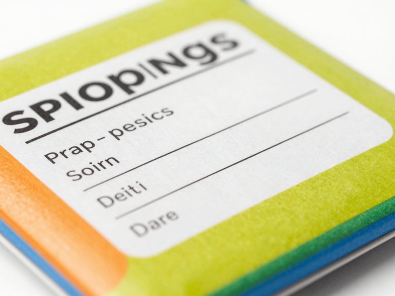 Close-up of a neatly packaged print-on-demand product with a shipping label, vibrant lighting, sharp focus on details, studio setting.