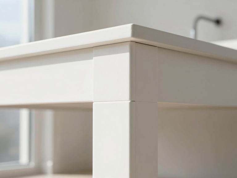 Close-up of pristine paint edges and clean modern fixtures in a newly renovated apartment, bright natural daylight, 35mm lens