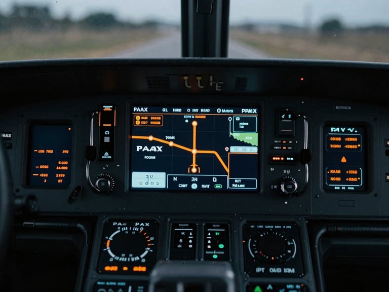 PAAX routing interface on a mobile device, showing dynamic route adjustments with cockpit orange highlights, in a field environment.