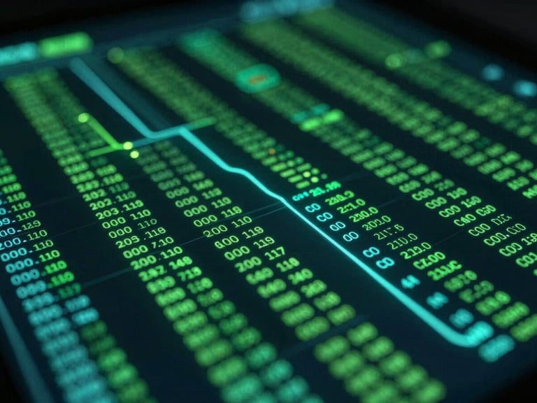 Abstract glowing data stream flowing across a dark, high-tech interface, neon green and cyan lines representing real-time transactions, shallow depth of field.
