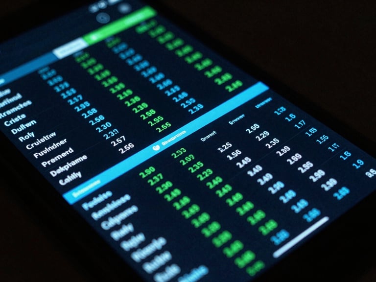 Mobile screen displaying dynamic live cricket odds, electric cyan and neon green data visualization, dark UI, high-contrast tech aesthetic, wide angle.