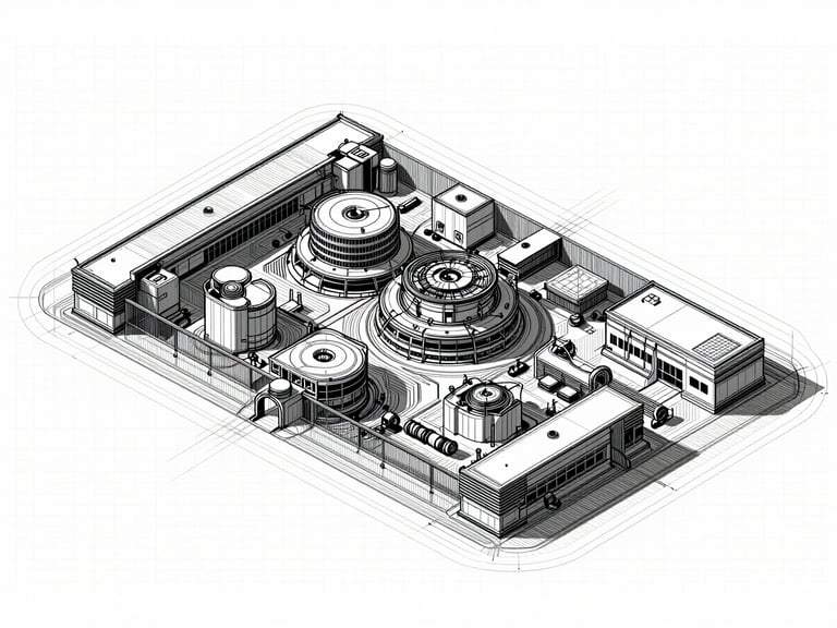 Architectural blueprint of a theoretical facility for predictive modeling, flat technical orthographic view, stark digital shadows.