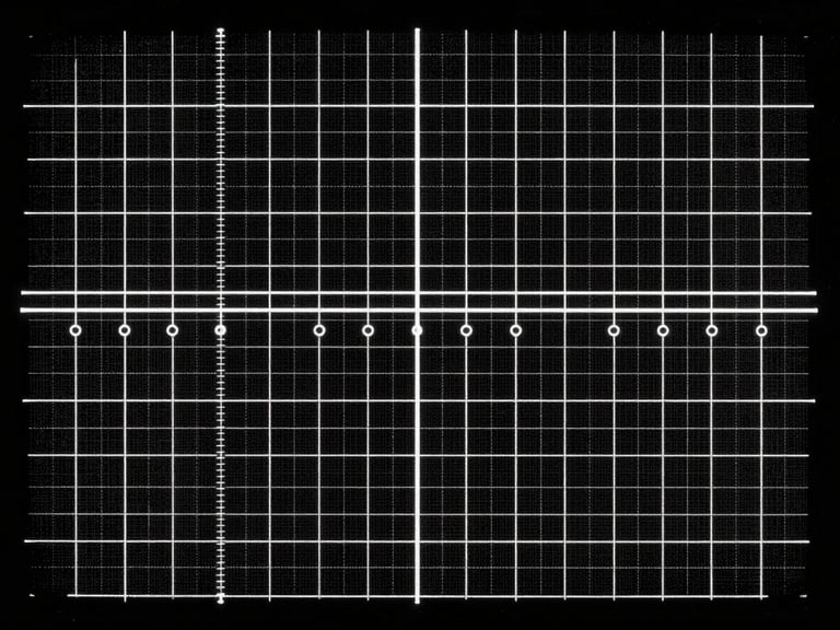 Abstract vector schematic illustrating calibration points on a grid, stark technical illustration, simulated CRT screen glow.