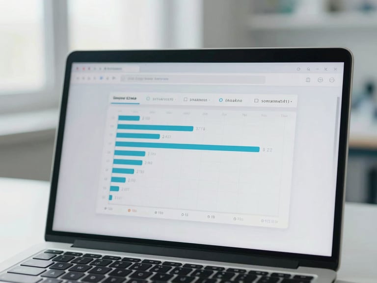 Close-up of a student dashboard on a laptop, showing a progress chart and upcoming assignments, bright lab, soft cool tones.