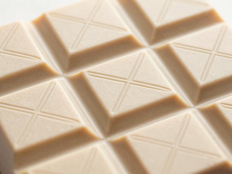 Premium chocolate bar packaging with complex geometric blind debossing on warm cream textured paper, elegant gold foil details, soft side light