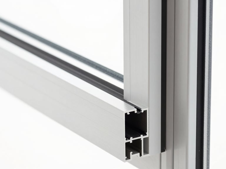 Close-up of a sleek, slim-profile aluminium window frame corner joint, emphasizing structural integrity and modern design.