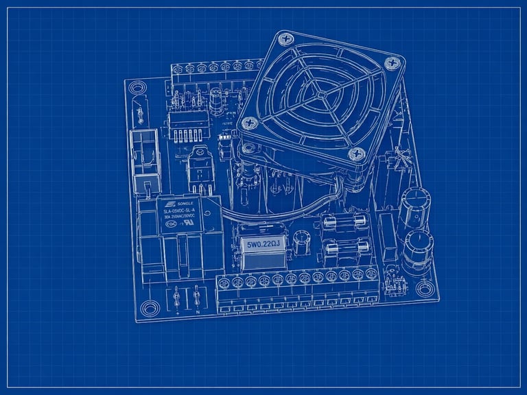 Blueprint di una scheda elettronica per sistemi medicali a onde d’urto professionali