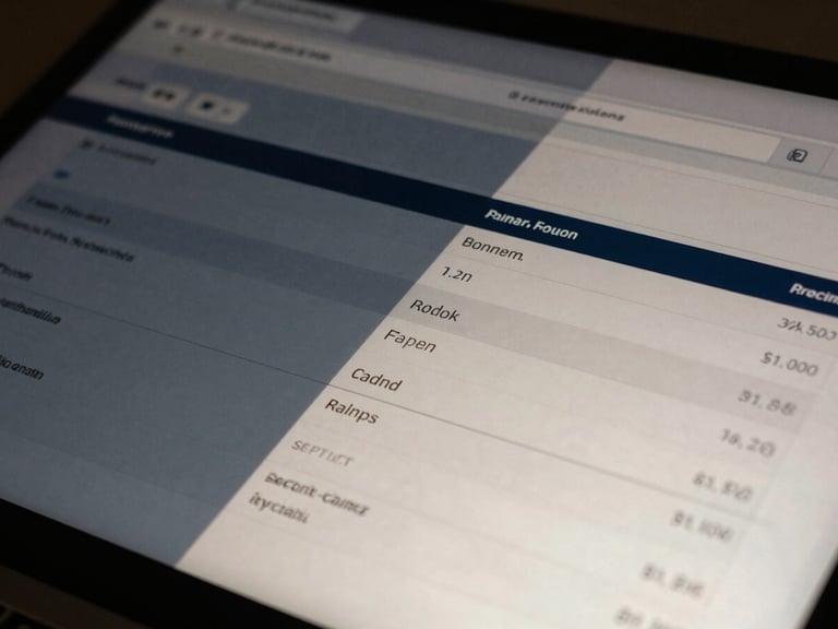 Close-up of structured quantitative data on a high-end matte screen, low-contrast daylight, muted navy tones