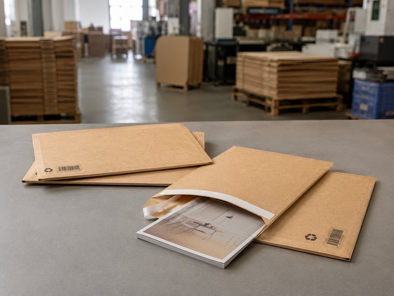 Flat kraft mailing envelopes with self-seal strip for documents, books and catalogs