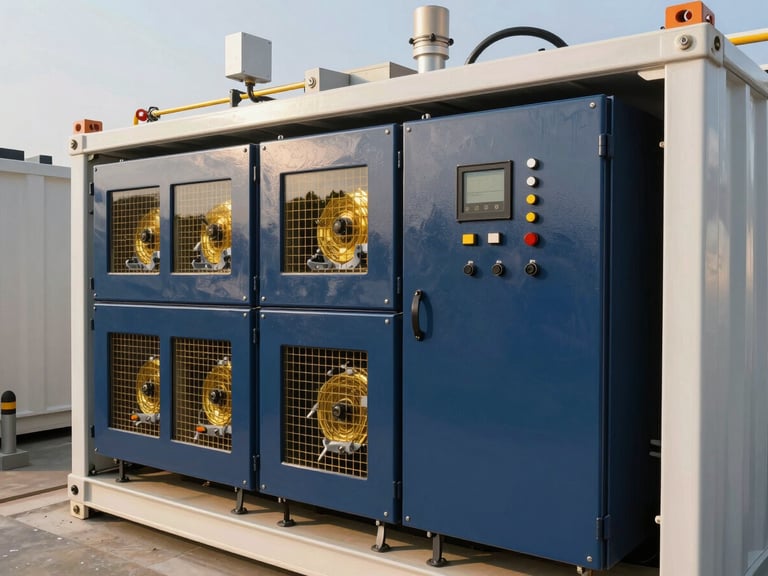 Close-up of advanced control panels and thermal management systems inside an industrial BESS container, sharp technical detail, 35mm