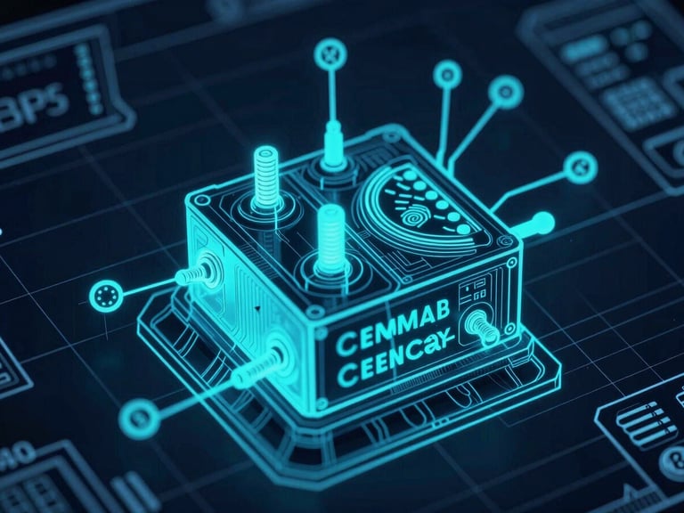 Schematic diagram of a dimensional engineering lab with thermal decay readouts, stark cyan terminal glow, high-contrast cool-toned shadows, macro technical details, 35mm