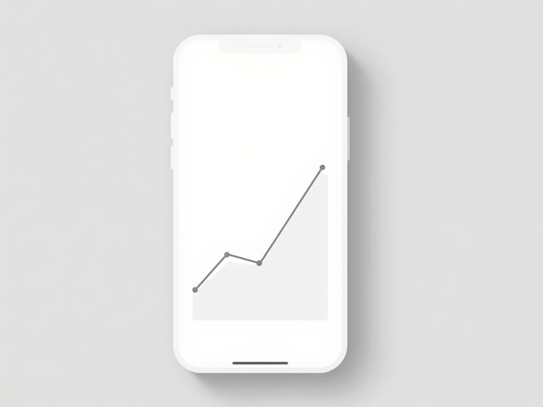 Macro crop of a minimalist financial mobile interface showing clean typography and crisp vector charts, bright neutral studio light, sharp focus