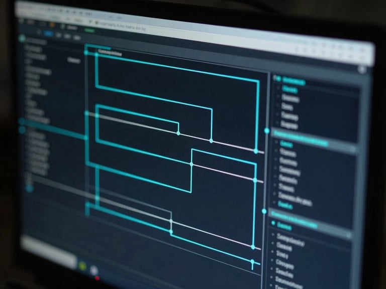 Macro shot of a high-performance computer terminal interface displaying real-time data pipelines, electric cyan highlights, deep dark shadows, sleek tech photography, sharp focus