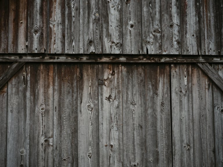 Close-up of weathered historic barn siding showing original scribe marks, low-contrast natural overcast daylight, desaturated earth tones