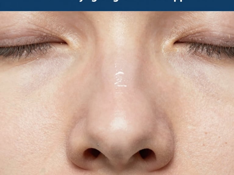 An elegant anatomical illustration of the nasal cavity and sinuses, clean lines, soft medical lighting, non-threatening diagnostic context.