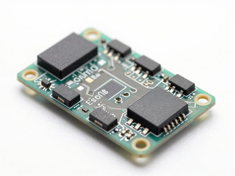 Close-up macro shot of an ESP32 microcontroller board, clean wiring, bright studio lighting, soft diffused shadows, crisp medical blue accents, 50mm lens, detailed labels.