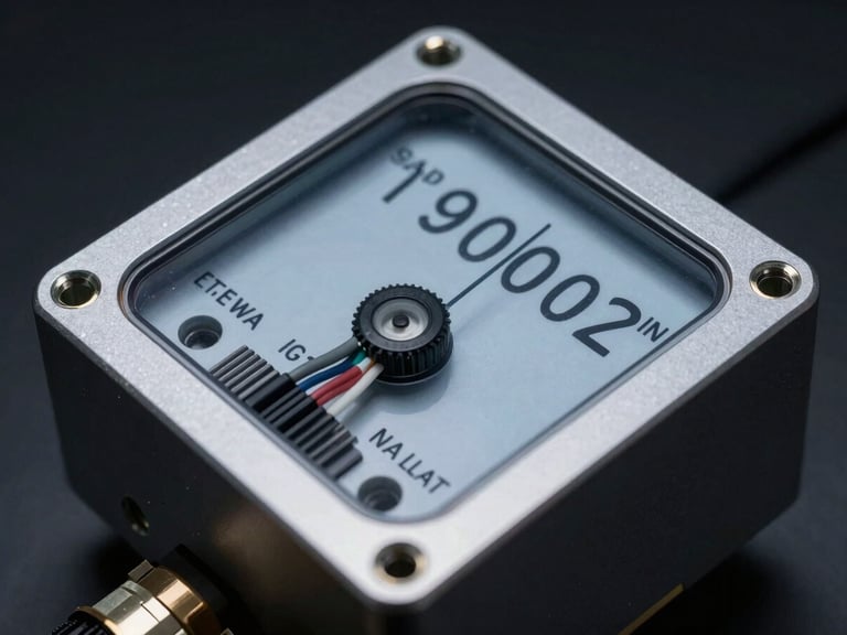 Orthographic view of a digital meter's terminal block, showing clear wiring labels and robust housing under cool studio light.