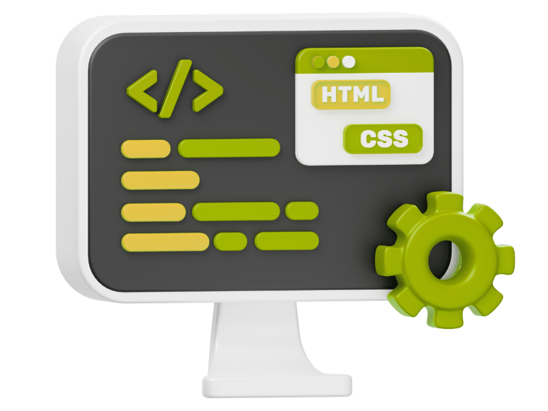 3D desktop showing HTML and CSS coding for websites