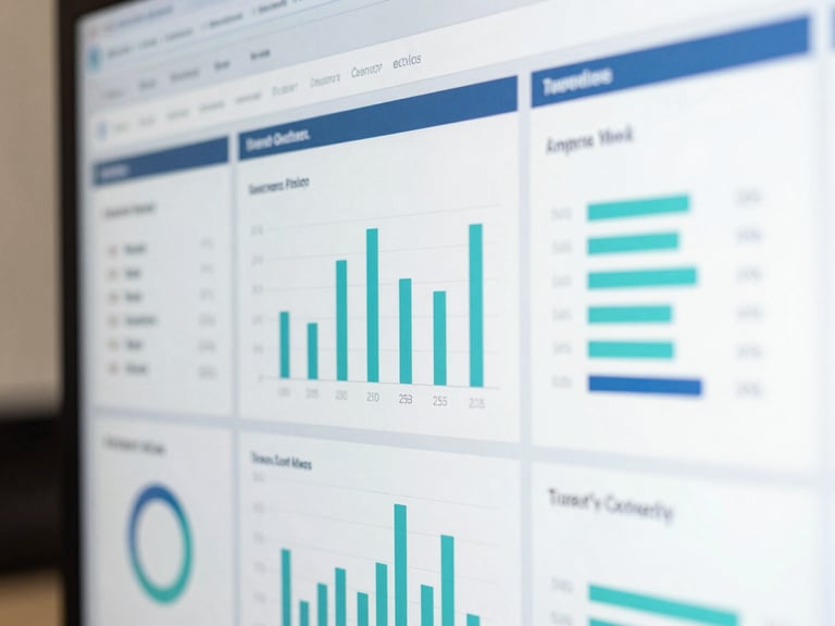 Clean modern dashboard showing security compliance metrics, soft blue and teal interface, shallow depth of field, professional lighting