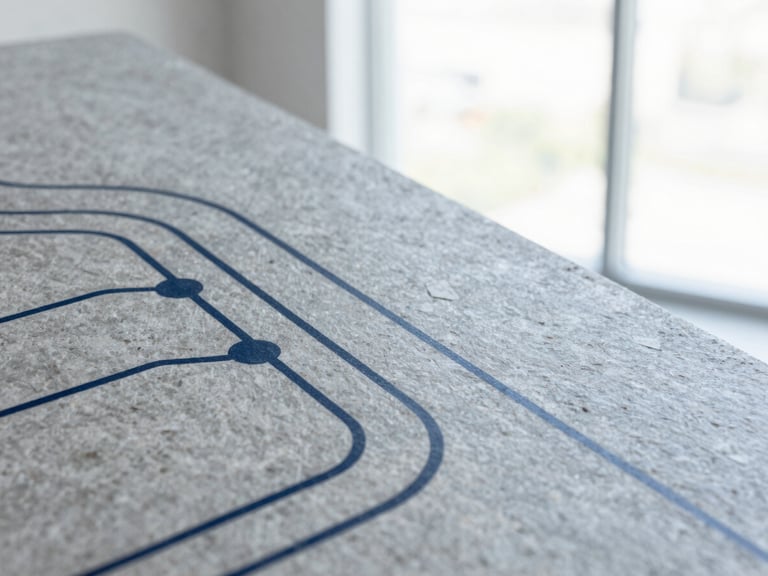 Abstract architectural lines representing data flow and connectivity, with a subtle tech-forward edge, bright natural light, cool slate and navy tones, shallow depth of field, 35mm