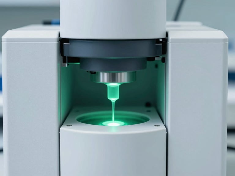 Macro shot of a high-performance liquid chromatography HPLC system in a pristine clinical laboratory, sharp focus, cool white and emerald green lighting