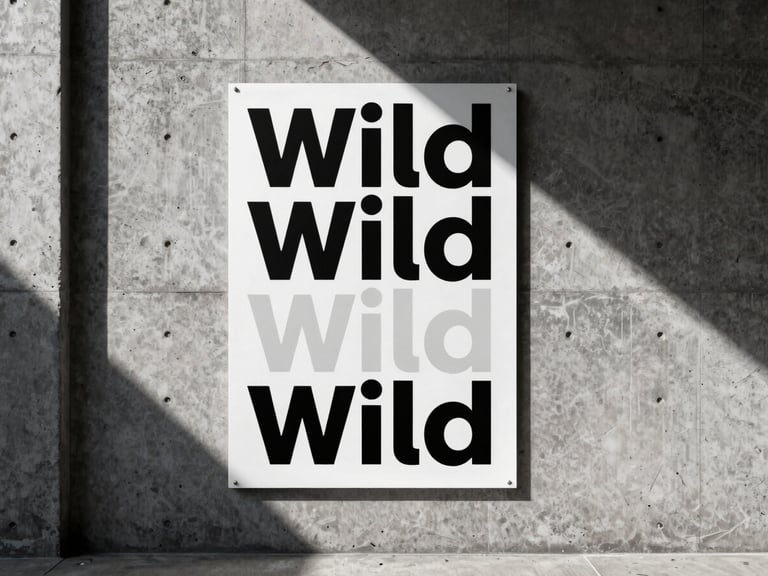 A crisp mockup of a bold monochrome wild-posting campaign on a raw concrete street wall in New York, dramatic afternoon shadows, high-contrast, cool-toned.