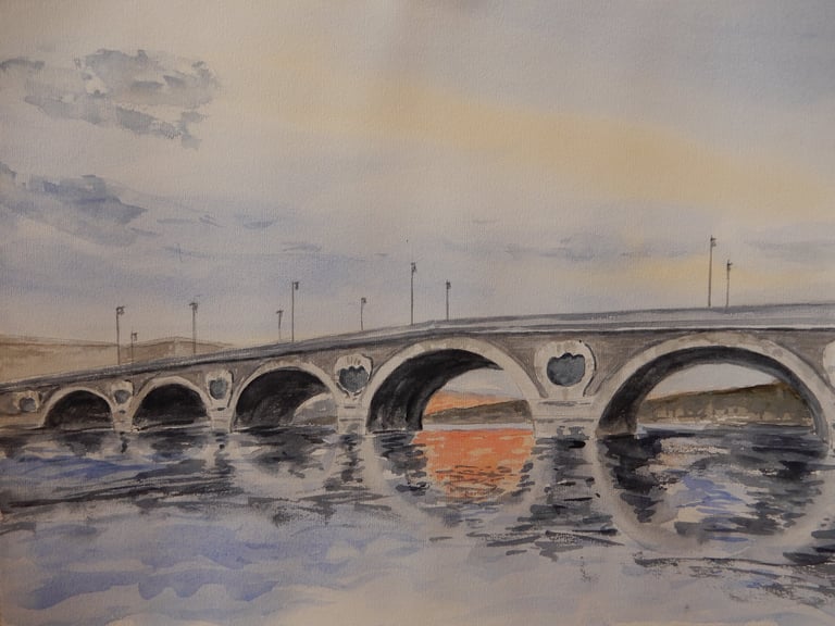 Le Pont Neuf Toulouse, aquarelle sur papier 100% coton, 30x40 cm, Sébastien Schoch