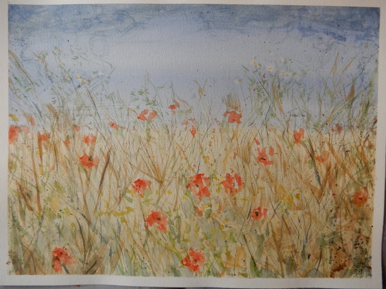 Champs, aquarelle sur papier 100% coton, 30x40 cm, Sébastien Schoch