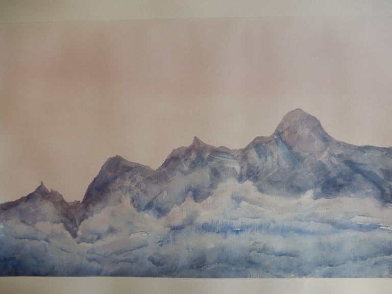 "Les Alpes, aquarelle sur papier 100% coton, 40x50 cm, Sébastien Schoch"