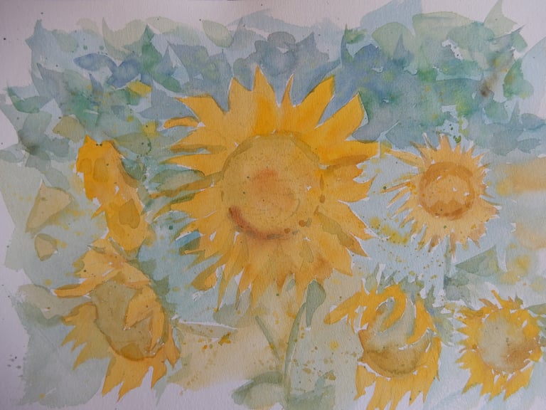 Tournesols, aquarelle sur papier 100% coton, 30x40 cm, Sébastien Schoch
