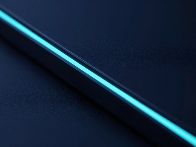 Macro close-up of a physical edge computing unit with glowing electric cyan rim lights cutting through deep shadow, sleek 3D render, low-key futuristic lighting.