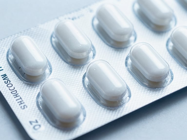 Macro photograph of sealed pharmaceutical packaging with secure verification codes, cool blue and sterile white tones, clinical daylight, sharp focus, 35mm.