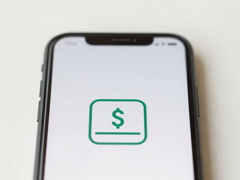 Close-up de um cartão de crédito com ícone de cashback em um aplicativo financeiro, em uma tela de smartphone limpa, com luz natural. minimalist editorial photography, bright natural daylight, clean neutral background, soft shadows, shallow depth of field, 35mm