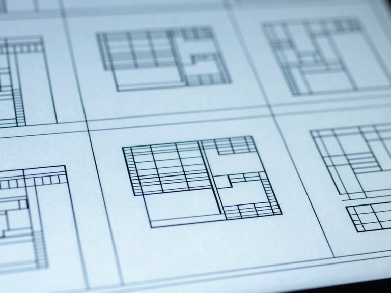Macro shot of a neatly organized digital wireframe on a monitor, high contrast cool lighting, blueprint blue tones, sharp focus.
